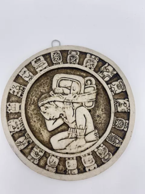 Ceramic Mayan Aztec Calendar Round Plaque 6.5 Inches Smudged