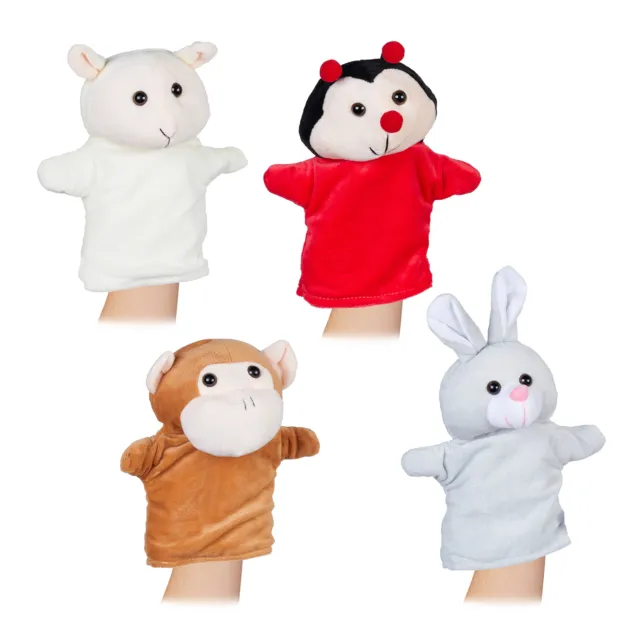 Handpuppen für Kinder 4er Set Handspielpuppen Tierpuppen Affenpuppe Stoff Schaf