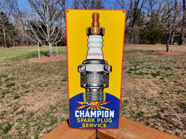 Porcelain Sign Champion Spark Plug Service Gas Station Dealer Advertising Sign