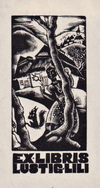 Exlibris Ferenc Bordas / Drôle Lili Bookplate Équreuil Hongrie Bookplate