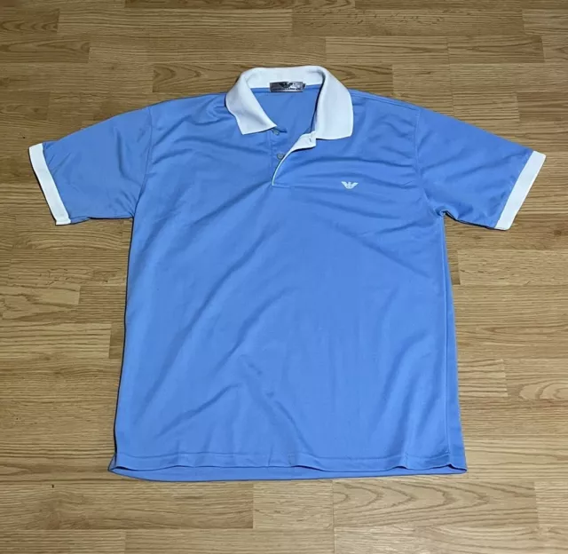 Giorgio Armani Mens Large Polo Shirt Baby Blue Pique Cotton EUC