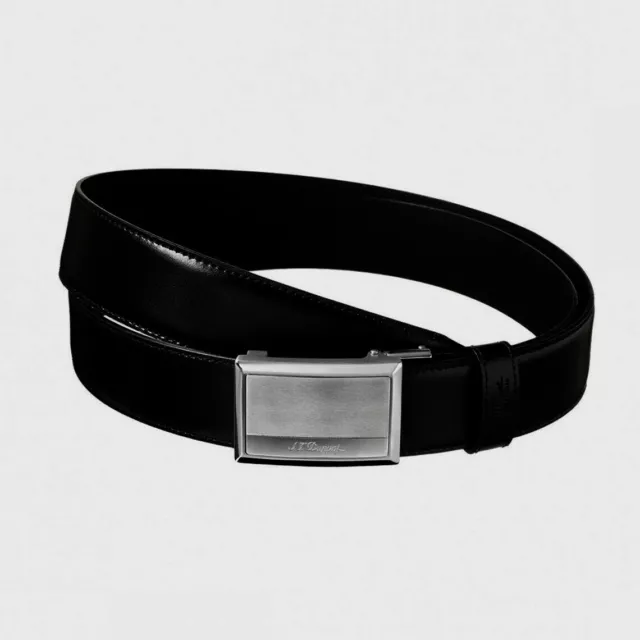 S.T. Dupont 35mm Black Belt, Palladium Auto Lock Buckle, 9731140, New In Box