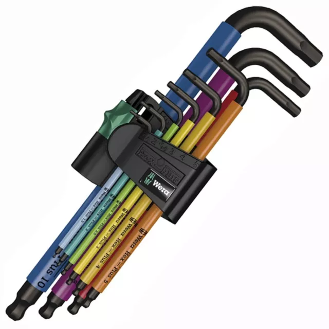 Wera Hex Plus Multi Colour Ball-End Hex Allen Key Set with Holder 9 Piece 073593