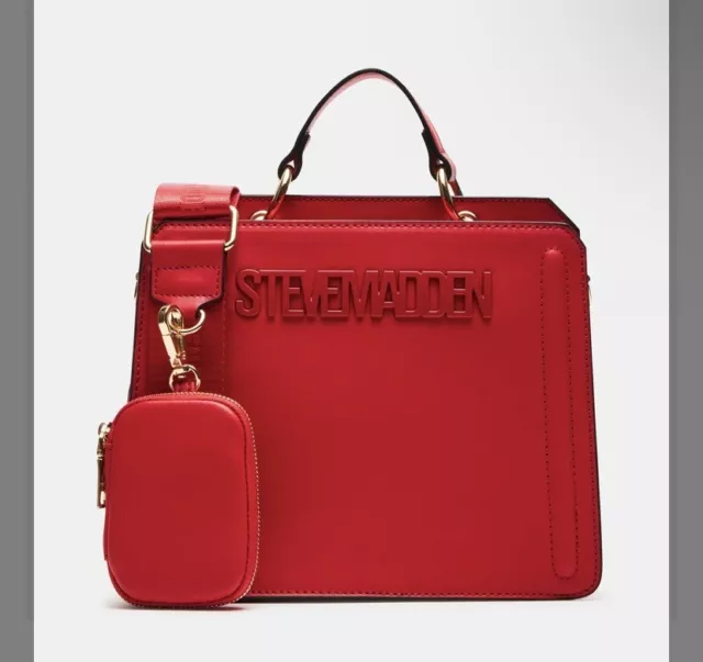 Nwt Steve Madden Evelyn/ Bevelyn Satchel Crossbody Bag W Air Pod Case Red