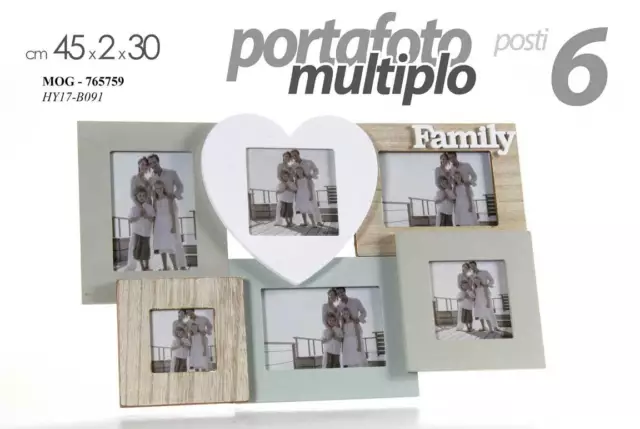 Cornice Porta Foto Multiplo 6 Posti 45*2*30 Cm In Legno Shabby Chic Mog-765759