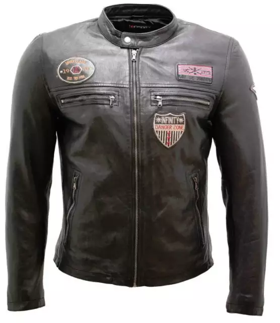 Chaqueta hombre piel napa parches vintage racing Chicago negro Infinity