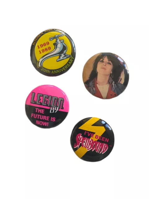 '80s Vintage Button Pins LOT OF 4 Chrissie Hynde Marvel Spellbound DC Legion '89