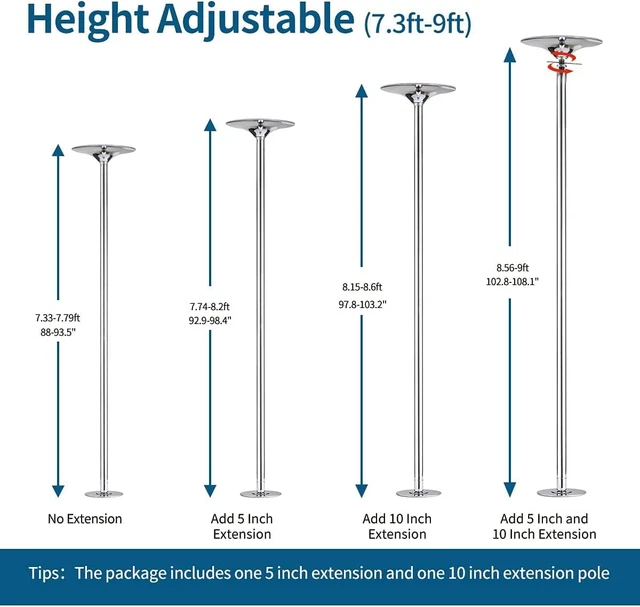 RAYLON 45mm Spinning & Static Dance Pole – Adjustable 7.4ft To 9.6ft, Portable For Home & Fitness
