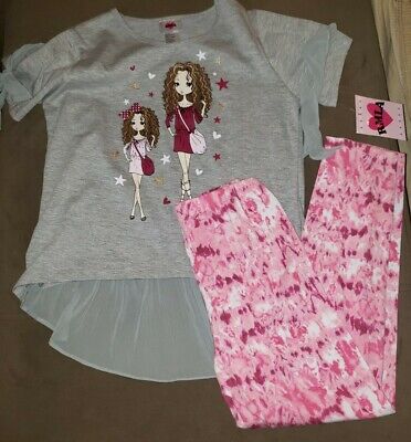 RMLA Big Girls 2pc Legging & Top Set size 12 with Sheer Accents Gray