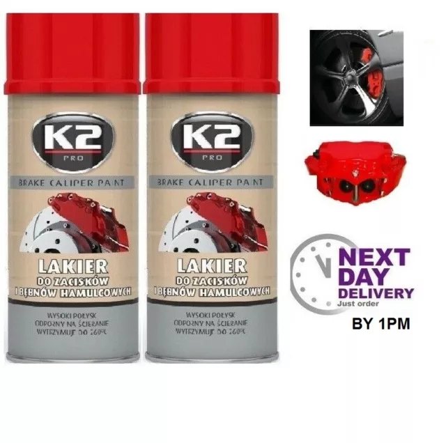 2 x K2 BRAKE CALIPER PAINT RED HIGH GLOSS 260°C Resistant Spray Lacquer - 400 mL