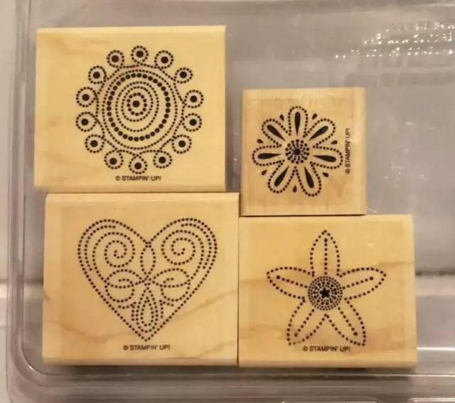 Stampin up Wood Mounted Stamps Polka Dot Punches Set Of 4 Heart Flower Star