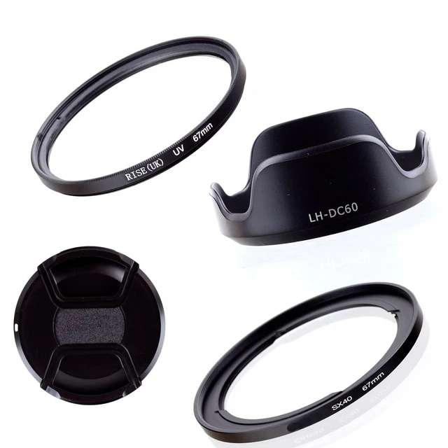 Adapter Ring+Lens Cap+DC60 Hood+UV Filter For 67mm EOS Powershot SX40 HS SX50
