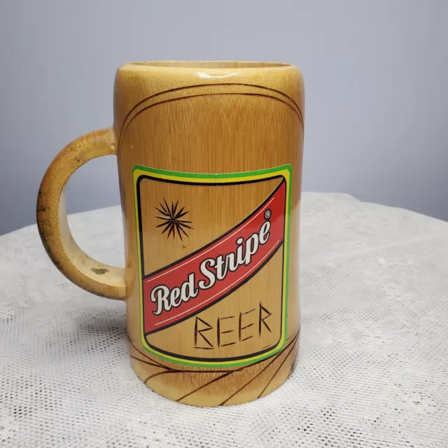 Red Stripe Beer Wooden Souvenir Mug Wood Jamaica Stein no problem Collector Item