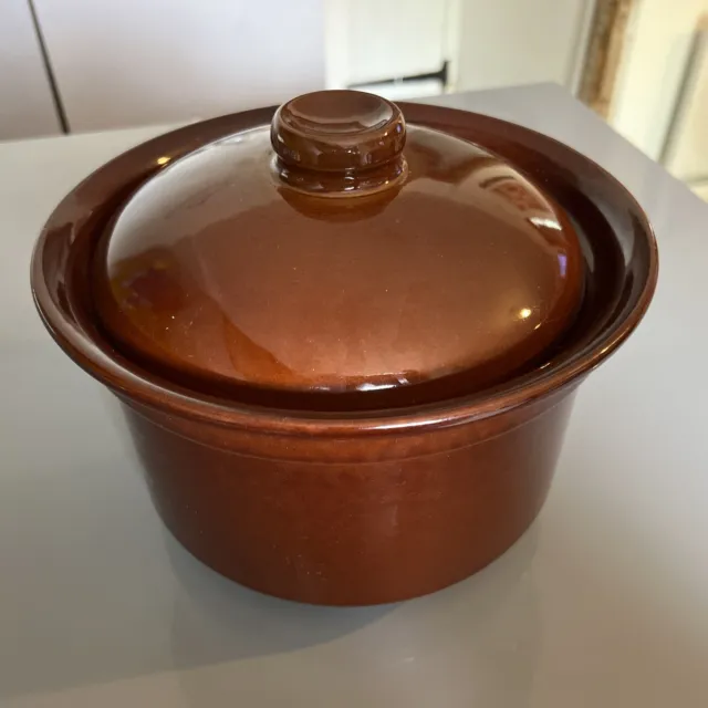 Vintage Simpson Ceramic Casserole Dish With Lid Large Brown Cooking Pot