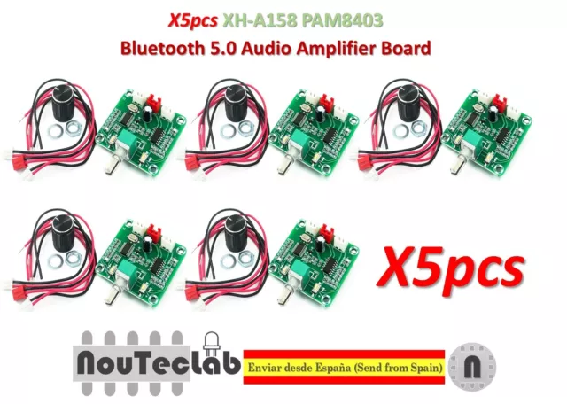 5pcs XH-A158 Bluetooth 5.0 Audio Amplifier Board PAM8403 Wireless Speaker 5W+5W