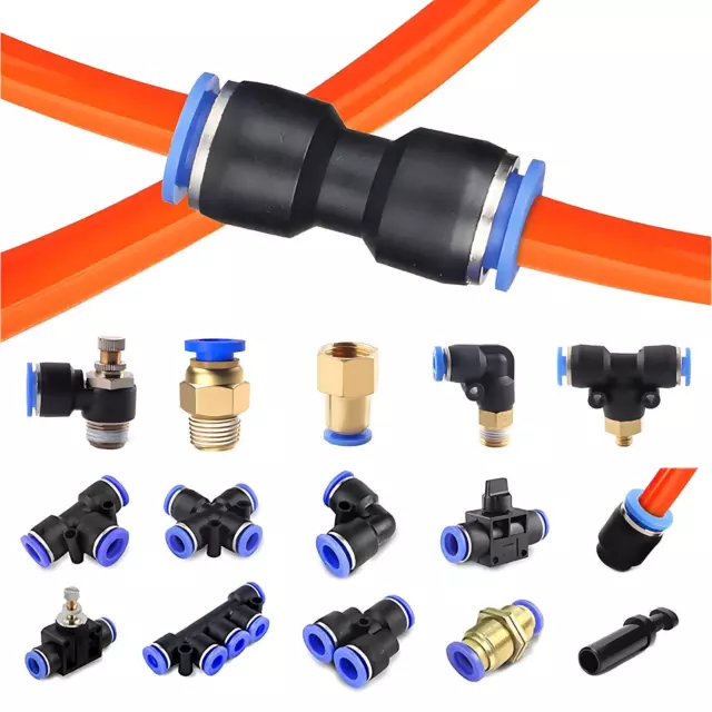 Pneumatic Push In Fittings Air Water Hose Tube Stem NYLON SPEED JOIN ADAPTER TEE