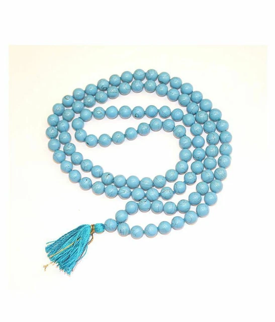 AAA Turquoise 108 Perles Collier Main Nouée Japa Prière Méditation Mala 8mm