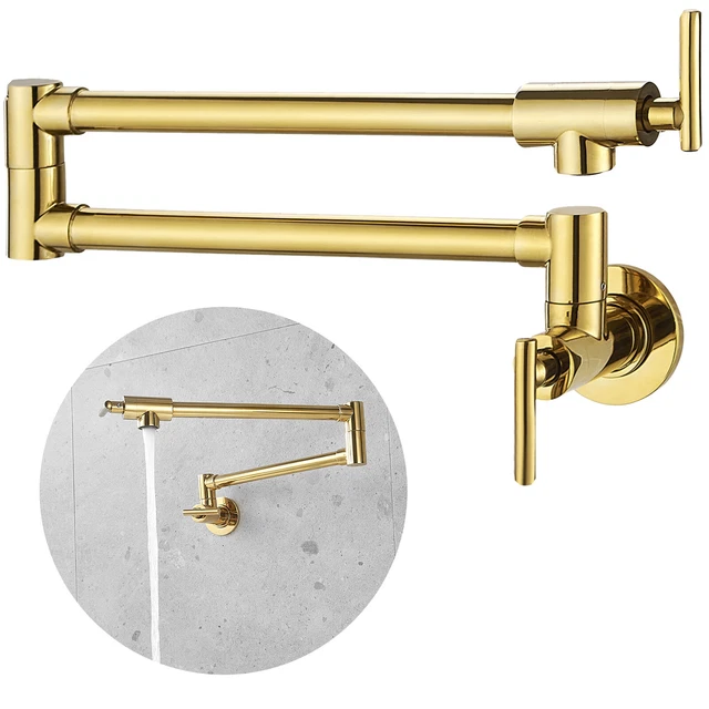 VEVOR Pot Filler Faucet Wall Mount Kitchen Pot Filler Solid Brass with 2 Handles