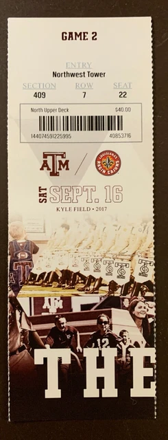 Texas A&M Aggies 9/16/2017 ORIGINAL college football ticket vs Louisiana