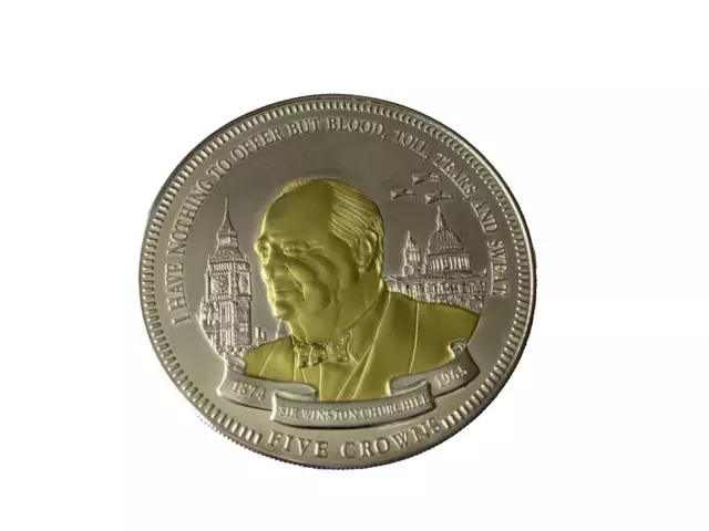 Winston Churchill Proof Five Crown Commemorative Coin 2015. 112grms x 64mm dia.