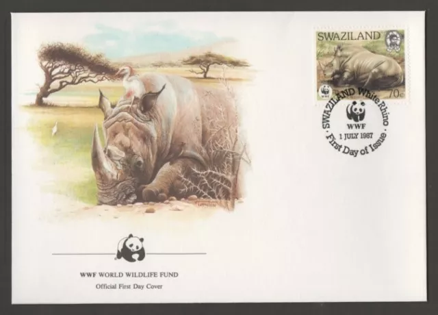 Swaziland 1987 Four First Day Covers White Rhinoceros World Wildlife Fund 3