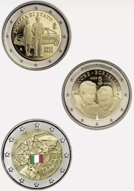 Lotto 3X2 Euro Commemorativi Italia 2022 - Polizia+Falcone&Borsellino+Erasmus