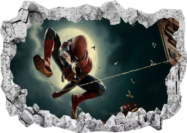 Póster de pegatina de pared con vista rota de Spiderman Super Hero Avengers 3D dormitorio Z468