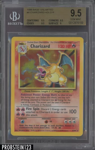 1999 Pokemon Base Unlimited #4 Charizard - Holo BGS 9.5 GEM MINT