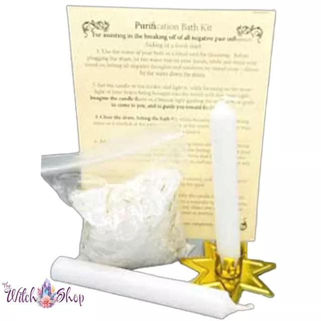 Bath Ritual Spell Kit ~ PURIFICATION ~ Includes Candles Holder Salt Instructions