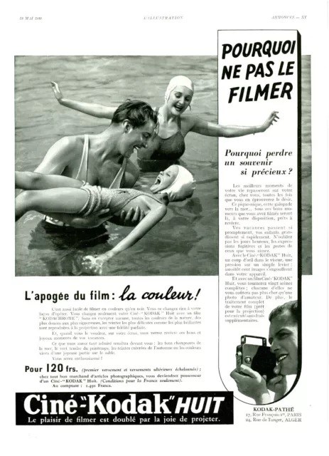 Publicité ancienne ciné Kodak  huit 1939 issue de magazine