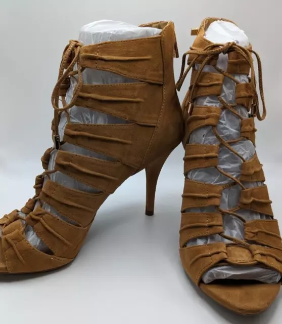 Jessica Simpson Mahiri Lace Up Ghillie Sandals Open Toe Heels, Taupe Pumps, 8M 3