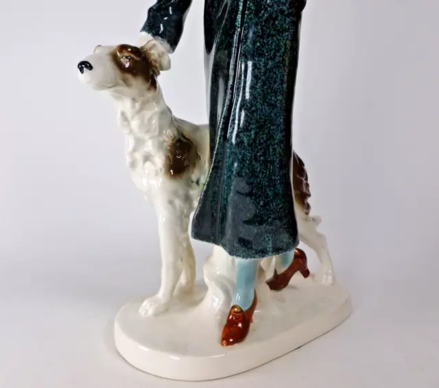 ART DECO 1930's CERAMIC FIGURE OF LADY WITH AFGHAN HOUND 2