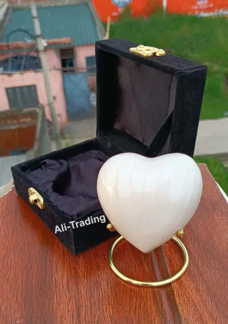 White Keepsake Urn for Human Ashes Heart Cremation Urn w Stand & Box Your Love