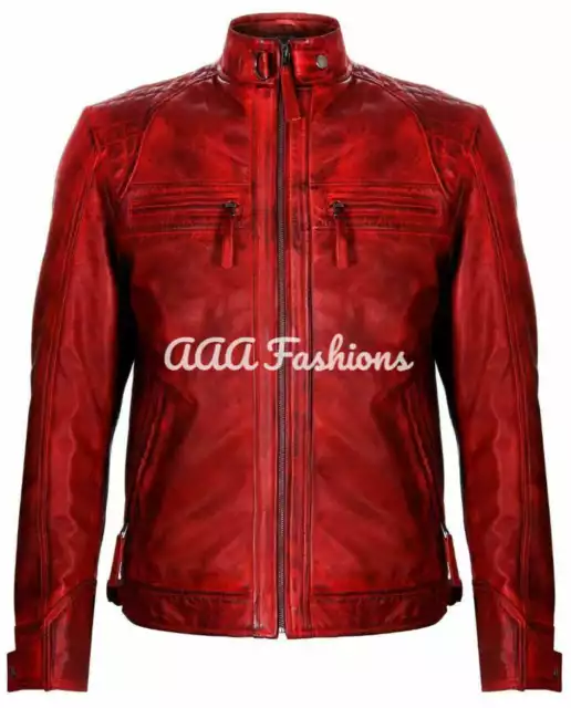 Mens Cafe Racer Red Retro Style Motorcycle Biker Genuine Jacket - New Arrival