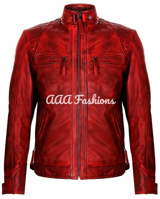 Mens Cafe Racer Red Retro Style Motorcycle Biker Genuine Jacket - New Arrival