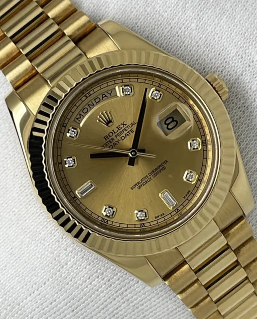 Rolex Day Date II Diamond Dial Factory Yellow Gold Gents Watch 41mm 218238