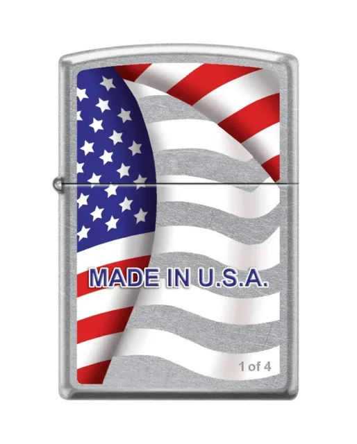 Zippo 9566 USA Flag Waving-Made in USA, Street Chrome Lighter