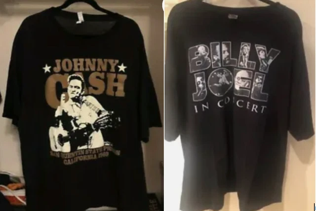 (Set of 2) Black Short Sleeve T-Shirts:  Johnny Cash + Billy Joel (3X)