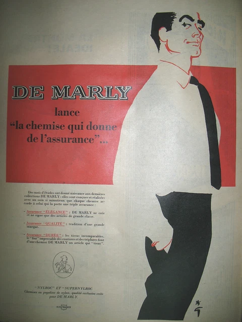 Publicite De Presse De Marly Chemise Illustration Gruau French Ad 1956