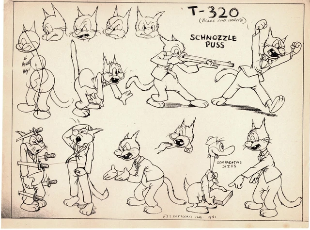 Terrytoons Production Animation Print Model Sheet 1942 SourPuss Gandy Goose