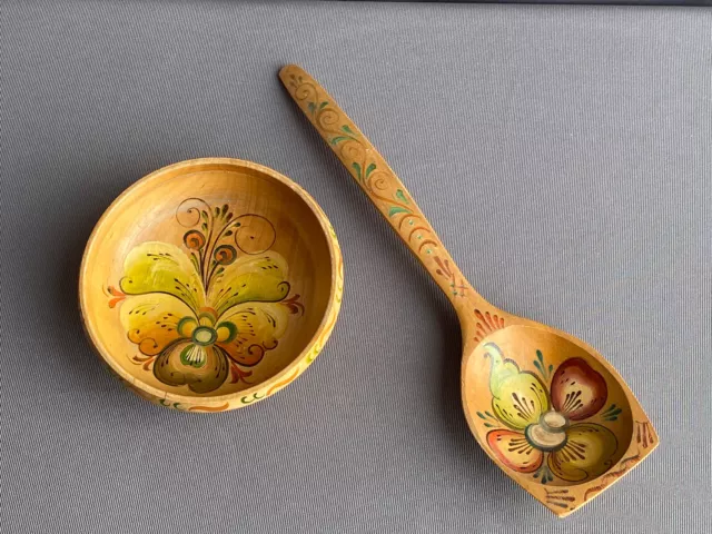 Wooden Folk Art Bowl & Spoon