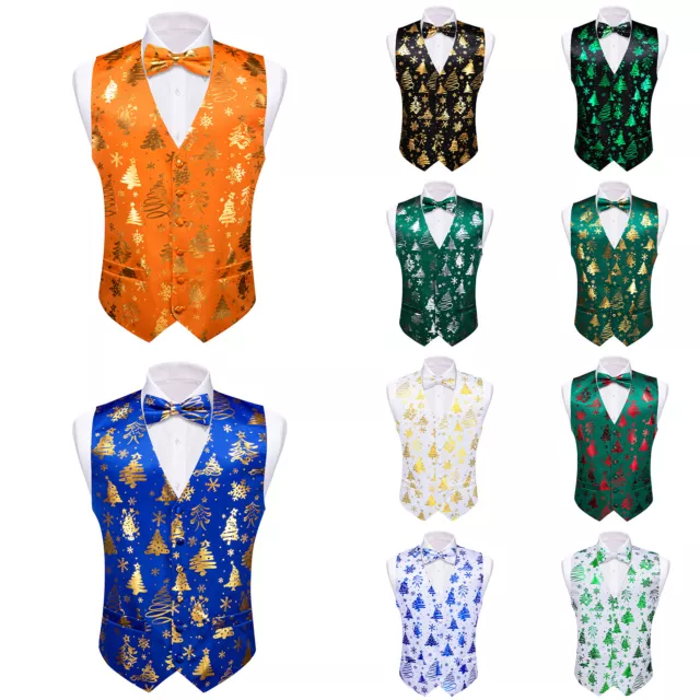 Mens Xmas Vest With Tie or Bowtie Set Christmas V-Neck Pocktes Waistcoat Party