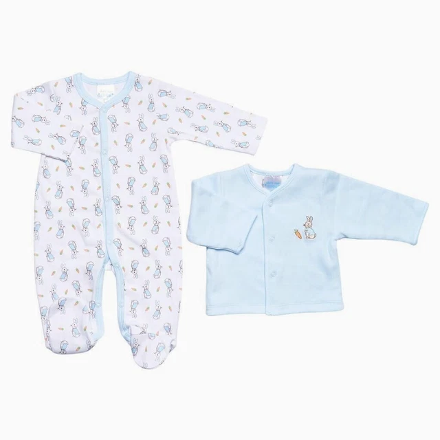 Baby Boys Spanish Style Rabbit & Carrot All In One & Cardigan Outfit 3-6 months