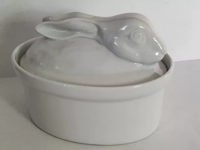 Vintage Apilco France White Porcelain Tureen Bunny Rabbit Casserole Dish Lid Ova
