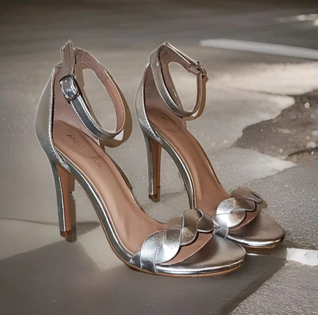 Sandales Escarpins PARALLELE En Cuir Argenté - Taille 37,5 - Talon 6 Cm - Occasion En Bon état