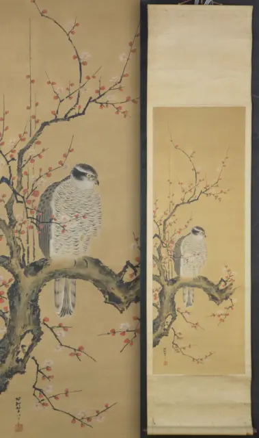 Antique Japan falconry painting Ume-Taka 1700s Edo fine art