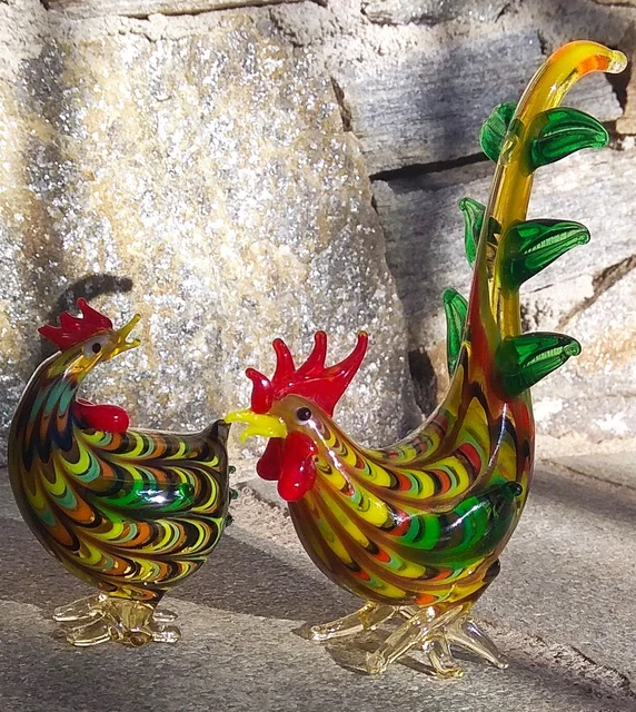 Coq et poulet en verre, Murano.