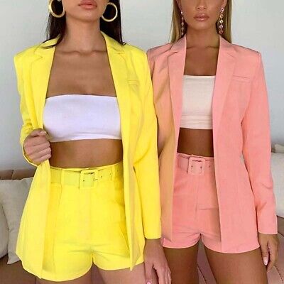 2PCS Women OL Blazer Business Uniform Set Jacket Tops+Shorts Office Work Suit