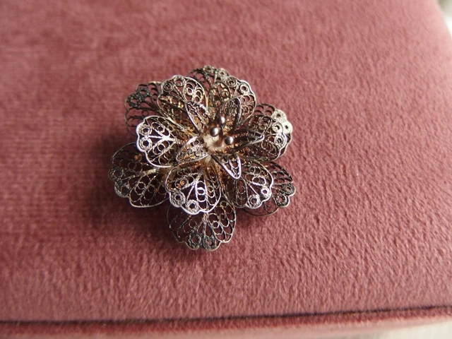 Ancienne broche fleur argent 950, fermoir simple C