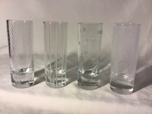 MIKASA “Cheers” set of 4 Etched STRAIGHT SIDE SHOT glasses 4"